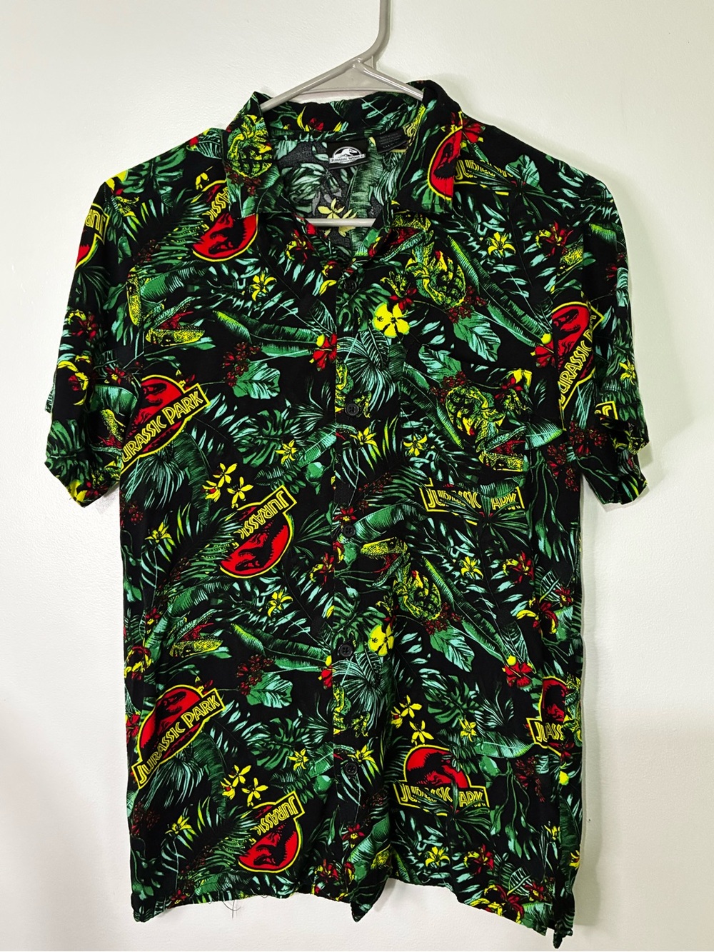 Jurassic Park Black Tropical Logo Short-Sleeve Button-Up Shirt